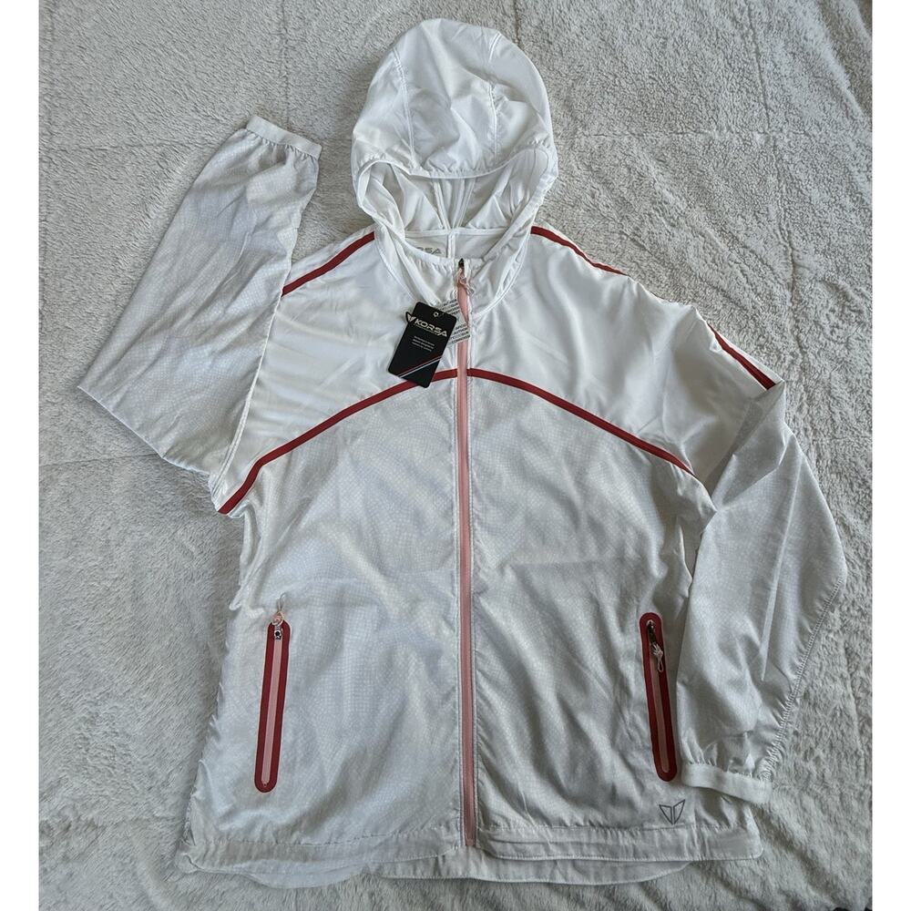 NWT Korsa Accelerate Windbreaker Roadrunner Size X-Large White /Red/Peach Trim